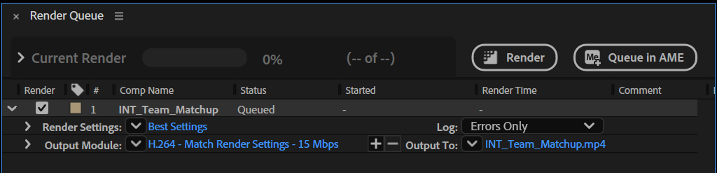Screenshot of the render queue