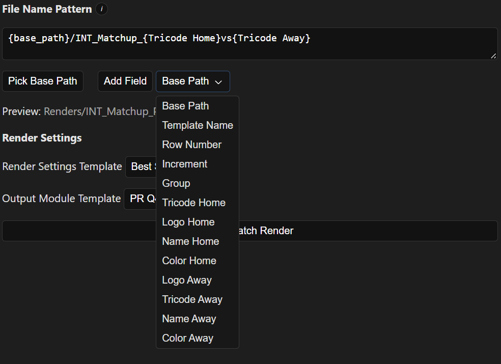 Screenshot of the available patterns