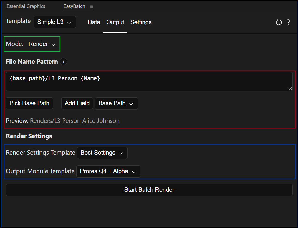 Screenshot of the Export tab