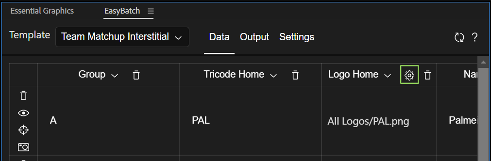 Screenshot of the data tab, with a replaceable